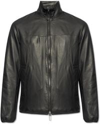 Emporio Armani - Leather Jacket With Stand-Up Collar - Lyst