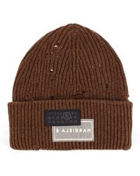 MM6 by Maison Martin Margiela - Wool Blend Beanie Hat With Distressed Effect - Lyst