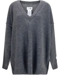 MM6 by Maison Margiela - Oversized V-Neck Sweater - Lyst