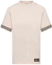 Moncler - Crochet-Trimmed Cotton Logo T-Shirt Cream - Lyst
