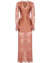 Rabanne - New Caramel Jersey And Lace Midi Dress - Lyst