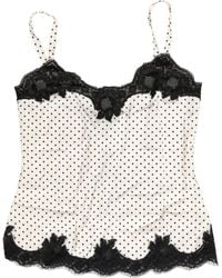 Dolce & Gabbana - Polka Dot Lace-Trimmed Camisole Top Underwear And Elastane Silk - Lyst