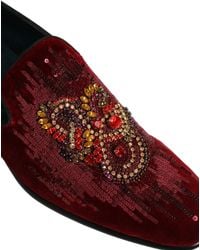 Dolce & Gabbana - Sequin Gemstone Dress Loafers Shoes Leather - Lyst