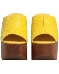 Dolce & Gabbana - Leather Wood Mule Wedge Slides Shoes 100Iman - Lyst