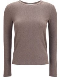 Max Mara - Ribbed Long-Sleeve Sweater Cacha' Scuro Mel Lyocell; Silk; Elastane - Lyst