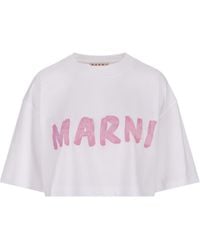 Marni - Crop T-Shirt With Brushed Logo - Lyst