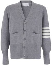 Thom Browne - Cardigan With V Neck And Striped Detail On The Sleeve - Lyst
