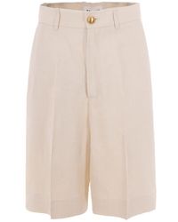 P.A.R.O.S.H. - Cream Linen Bermuda Shorts - Lyst