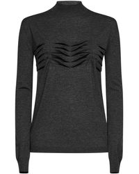 Jil Sander - Anthracite Wool And Cashmere Knit Sweater With Pleats Detail - Lyst