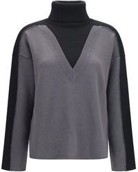MM6 by Maison Margiela - Two-Tone High-Neck Sweater Merino Wool Ovis Aries - Lyst