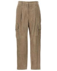 Brunello Cucinelli - Leather Straight Leg Trousers - Lyst