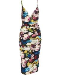 Dolce & Gabbana - Flower Print Silk Midi Dress - Lyst