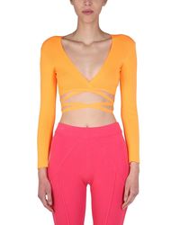 MSGM - Cropped Top With Wide V-Neck - Lyst