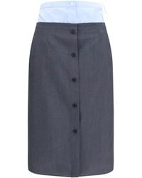 Prada - Double-Layer Midi Skirt Cotton And Linen Cotton - Lyst
