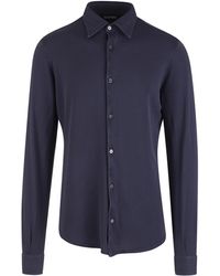 Fedeli - Man Shirt In Navy Blue Cotton Pique - Lyst
