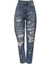 Dolce & Gabbana - Blue Tattered High Waist Denim Jeans - Lyst