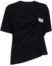MM6 by Maison Margiela - Cotton Asymmetric T-Shirt With Numeric Logo - Lyst