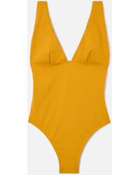 MC2 Saint Barth - Mavi One-Piece Swimsuit With Deep V Neckline Solid Ochre One Piece - Lyst