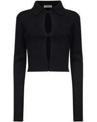 Jil Sander - Merino Wool Cropped Cardigan With Cut-Outs - Lyst