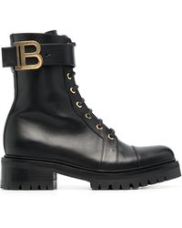 Balmain Woman Ranger Ankle Boot In Black Smooth Leather