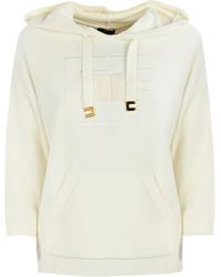 Elisabetta Franchi - Bouclé Cotton Sweatshirt With Logo On The Front - Lyst