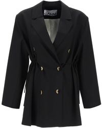 Ganni - Double-breasted Blazer With Self-tie Strings - Lyst