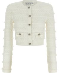 Self-Portrait - 'Pointelle Diamante' Cardigan - Lyst