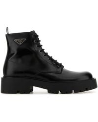 Prada - Black Leather Ankle Boots - Lyst