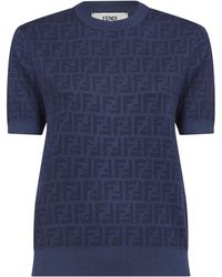 Fendi - Denim Ff Wool Crewneck Jumper - Lyst