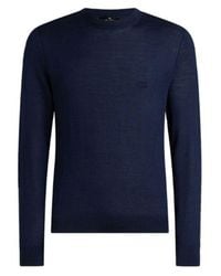 Etro - Wool And Silk Sweater With Micro-Paisley Trim And Logo Embroidery - Lyst