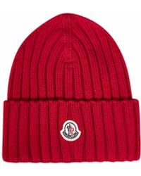 Moncler - Ribbed Wool Knit Beanie With Logo Patch - Lyst