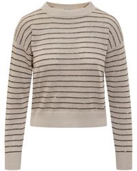 Brunello Cucinelli - Dazzling Stripes Cotton Sweater - Lyst