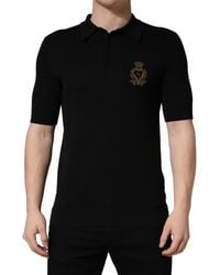 Dolce & Gabbana - Black Heraldic Crest Patch Silk Polo T - Lyst