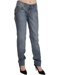 Just Cavalli - Washed Cotton Low Waist Slim Fit Denim Pants - Lyst