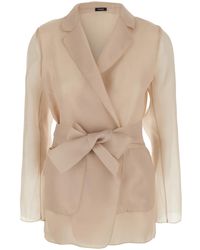 Le Plain - Technical Fabric Jacket With Notched Revers And Waist Tie For Polyester Blazers - Lyst
