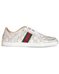 Gucci - Laser-Cut Gg Leather Stretch Low-Top Sneakers - Lyst