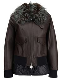 Sacai - Leather Jacket With A Plush Collar - Lyst