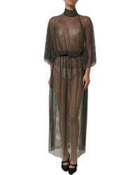 Dolce & Gabbana - Black Rhinestone Mesh Turtleneck Maxi Dress - Lyst