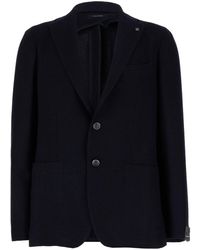 Tagliatore - Single-Breasted Jacket With Logo Pin - Lyst
