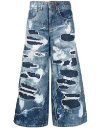 John Richmond - Wide Leg Jeans With Used Effect Decoration - Lyst