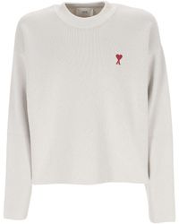 Ami Paris - Paris Ami De Coeur Logo Embroidered Knitted Jumper - Lyst