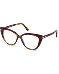 Tom Ford - Eyeglasses Cat Eye Full Rim, /Havana Frame And Clear Light Block Lens Ft5673-B005 - Lyst