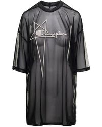 Rick Owens - 'tommy T' Black Oversize T-shirt With Pentagram Embroidery At The Front In Micromesh Man - Lyst