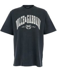 Dolce & Gabbana - Dark Crewneck T-Shirt With Logo Lettering Print On The Front - Lyst