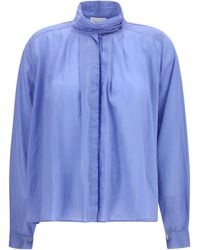 forte_forte - Pleated High-Neck Blouse Cotton; Silk Shirt - Lyst