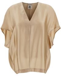 Semicouture - Gabrielle Beige Blouse Shirt With V Neckline In Silk Blend - Lyst
