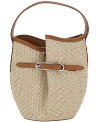 Liffner - Shoulder Bag Belted Bucket Raffia With Handle And Leather Belt Detail - Lyst