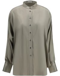 Brunello Cucinelli - Silk Shirt With Monili Details - Lyst