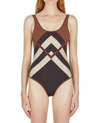 Burberry - Chevron Checked Stretched Swimsuit - Lyst