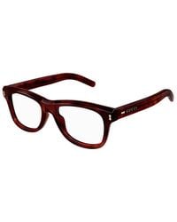 Gucci - Eyeglasses Square Full Rim, Shiny Reddish Havana Frame And Clear Demo Lens Gg1526O003 - Lyst